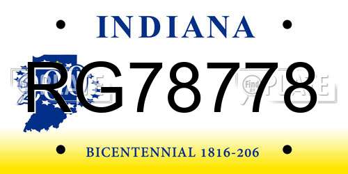 RG78778 Indiana License Plate