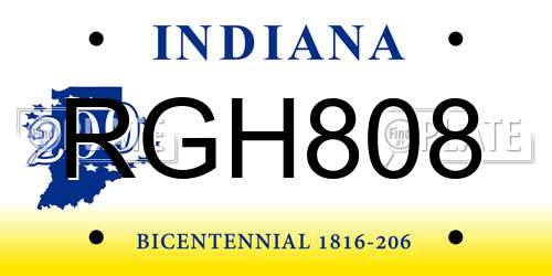 RGH808 Indiana License Plate
