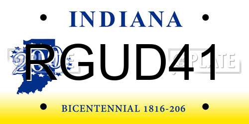 RGUD41 Indiana License Plate