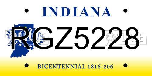 RGZ5228 Indiana License Plate