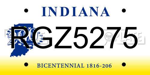 RGZ5275 Indiana License Plate