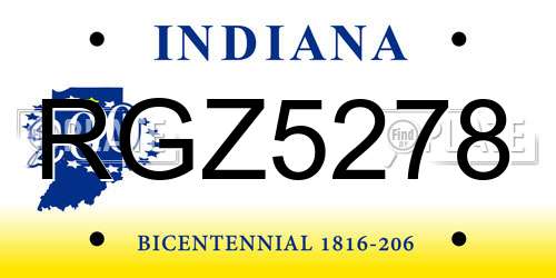 RGZ5278 Indiana License Plate