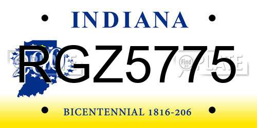 RGZ5775 Indiana License Plate