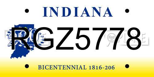 RGZ5778 Indiana License Plate