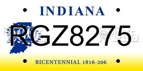 RGZ8275 Indiana License Plate
