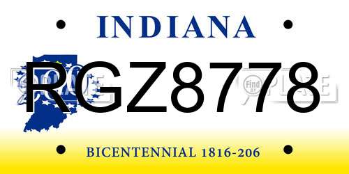 RGZ8778 Indiana License Plate