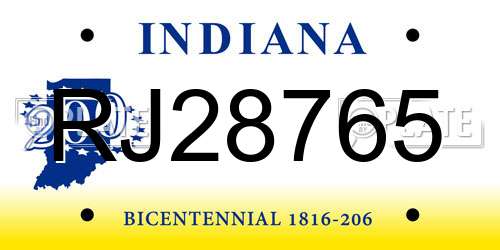 RJ28765 Indiana License Plate
