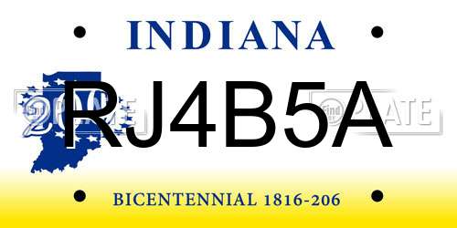 RJ4B5A Indiana License Plate