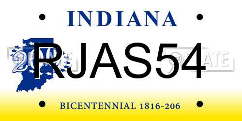 RJAS54 Indiana License Plate