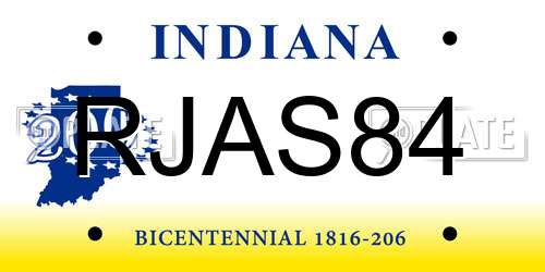 RJAS84 Indiana License Plate