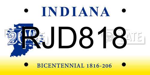 RJD818 Indiana License Plate