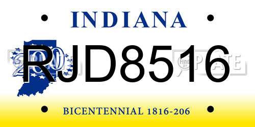 RJD8516 Indiana License Plate
