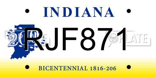RJF871 Indiana License Plate