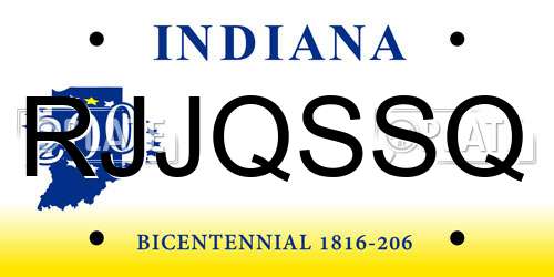 RJJQSSQ Indiana License Plate