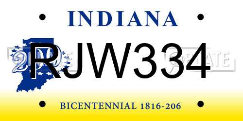 RJW334 Indiana License Plate