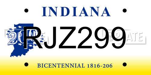 RJZ299 Indiana License Plate