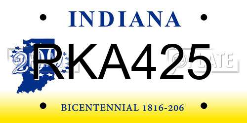 RKA425 Indiana License Plate