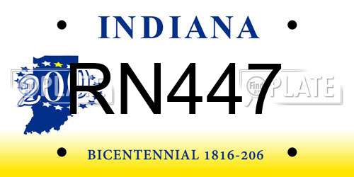 RN447 Indiana License Plate