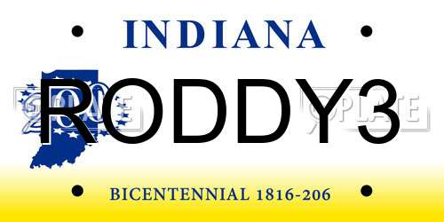 RODDY3 Indiana License Plate