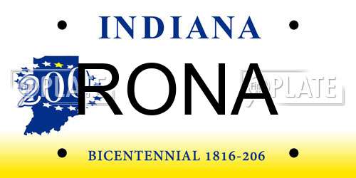 RONA Indiana License Plate