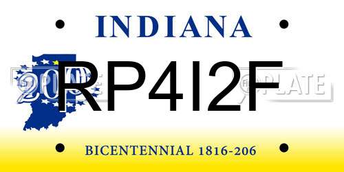 RP4I2F Indiana License Plate