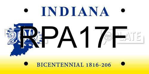 RPA17F Indiana License Plate