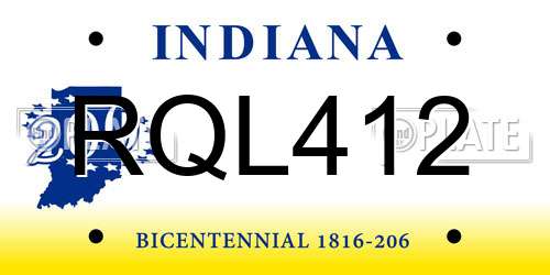 RQL412 Indiana License Plate