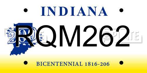 RQM262 Indiana License Plate