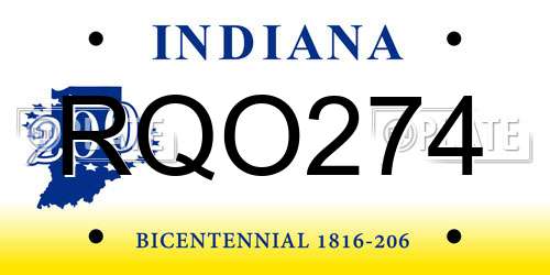 RQO274 Indiana License Plate