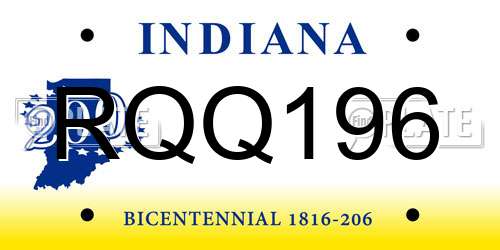 RQQ196 Indiana License Plate