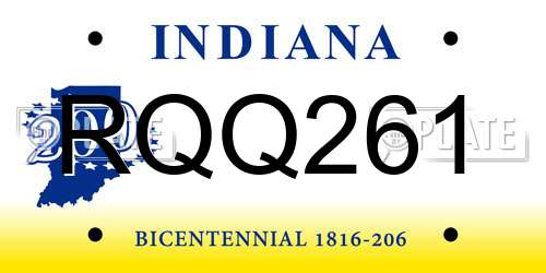 RQQ261 Indiana License Plate