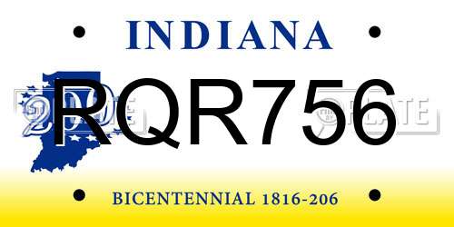 RQR756 Indiana License Plate