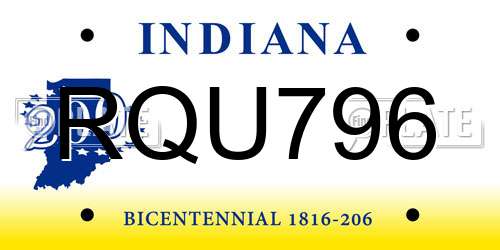 RQU796 Indiana License Plate