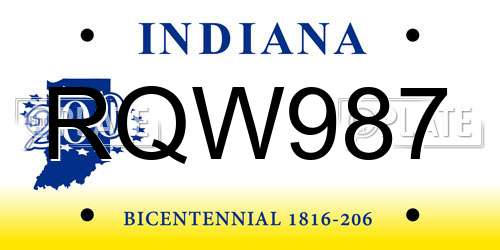 RQW987 Indiana License Plate