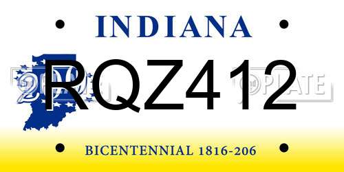 RQZ412 Indiana License Plate