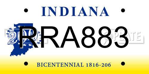 RRA883 Indiana License Plate