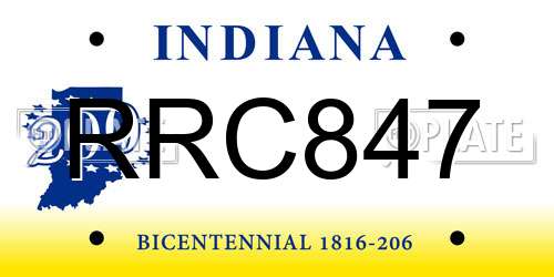 RRC847 Indiana License Plate