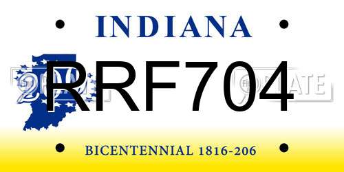 RRF704 Indiana License Plate