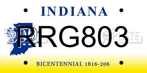 RRG803 Indiana License Plate