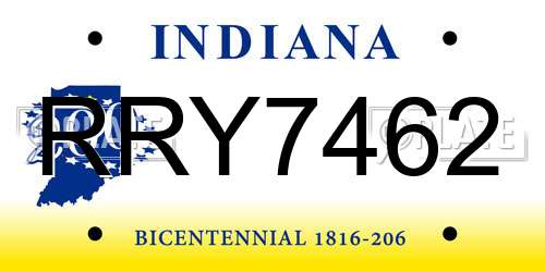 RRY7462 Indiana License Plate