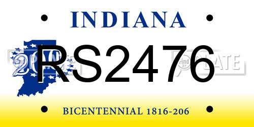 RS2476 Indiana License Plate