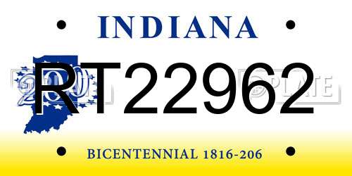 RT22962 Indiana License Plate
