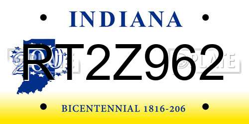RT2Z962 Indiana License Plate