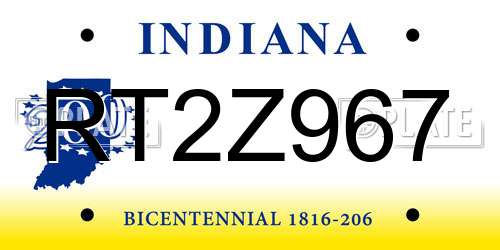 RT2Z967 Indiana License Plate