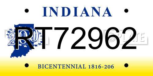 RT72962 Indiana License Plate