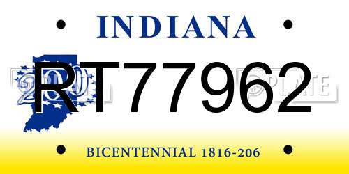 RT77962 Indiana License Plate