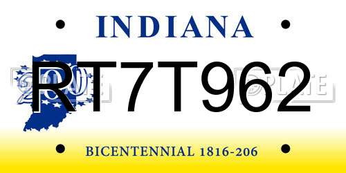 RT7T962 Indiana License Plate
