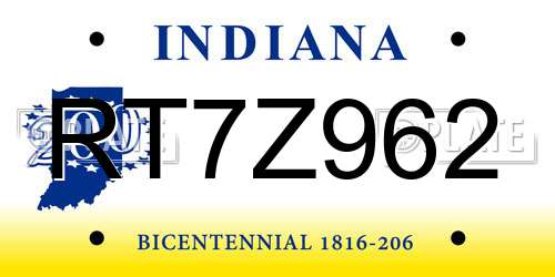 RT7Z962 Indiana License Plate