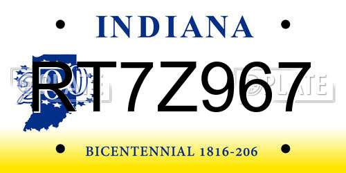 RT7Z967 Indiana License Plate