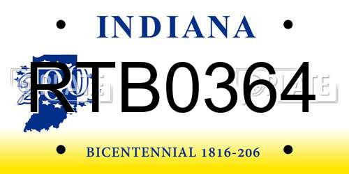 RTB0364 Indiana License Plate